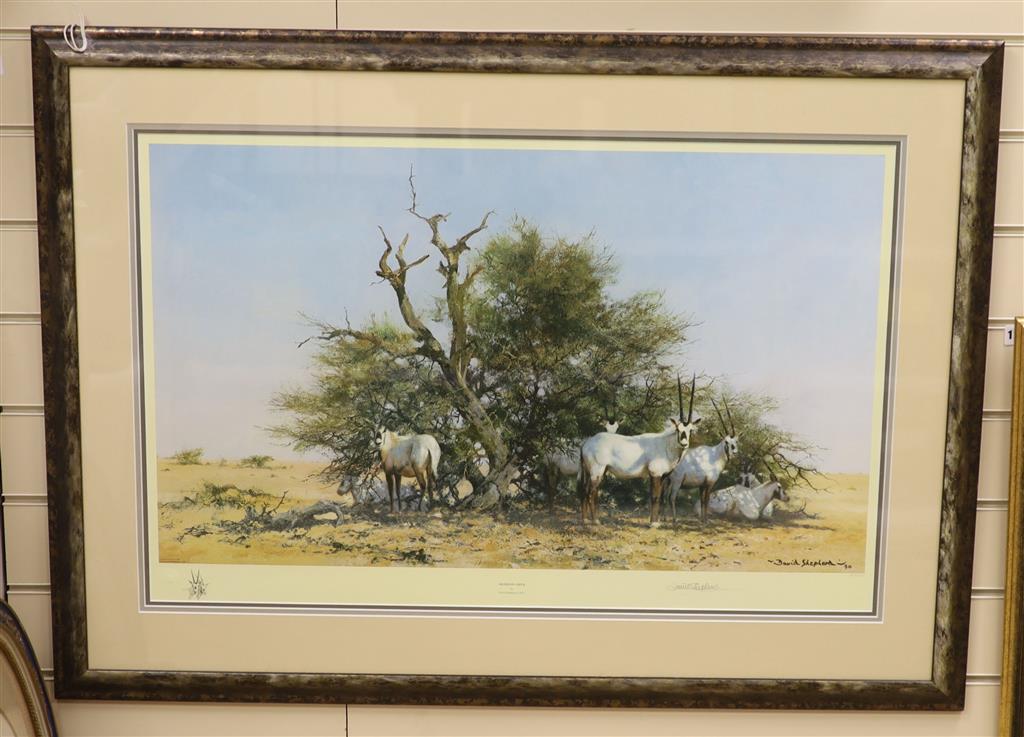 David Shepherd, limited edition print, Arabian Oryx, signed, 51 x 78cm